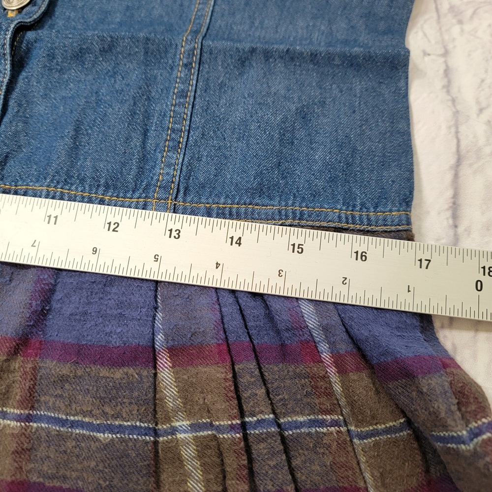 Tunic Top Dress sz Medium Pleated Plaid Flannel Denim Jean Vintage Style 90s Y2K - Picture 7 of 11